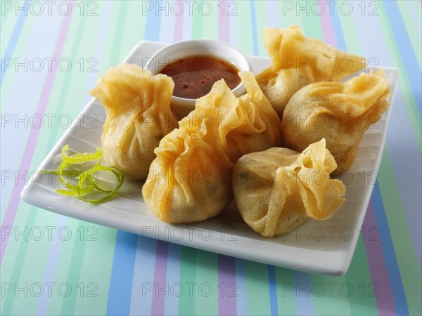 Traditional Chinese dim sum with chilli dip