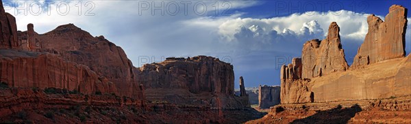 Panorama of rock formations of the Courthouse Towers