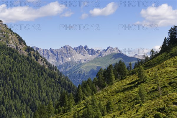 View from Hochweisssteinhaus mountain hut towards the Lienz Dolomites