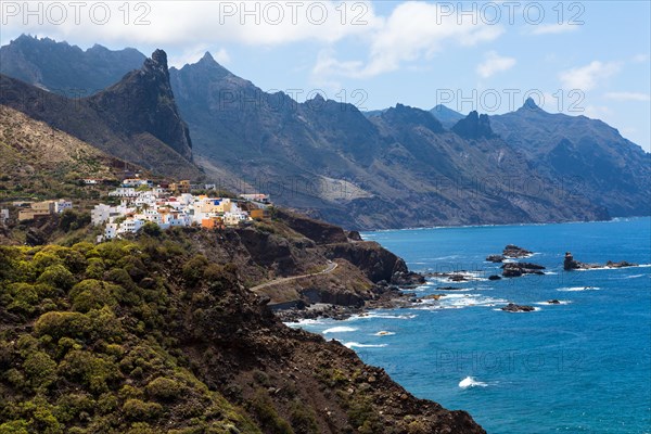 Cliffs in the Anaga Mountains with the Playa de Roque de las Bodegas beach