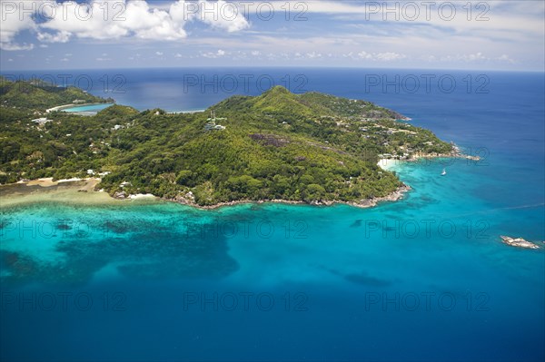 Aerial view of the bay of Anse aux Poules Bleues