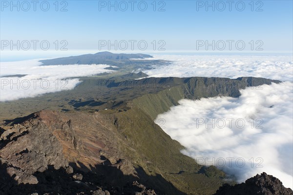 View from Mount Piton des Neiges towards Mount Piton de la Fournaise volcano