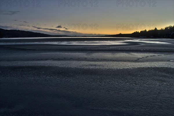 Frozen lake just after sunset