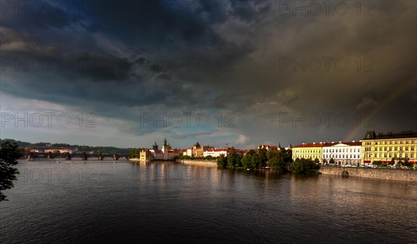 Vltava River during a thunderstorm and rain