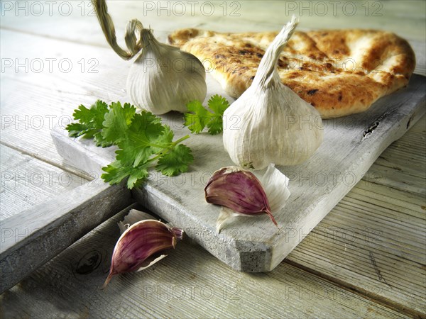 Indian naan bread with garlic and coriander