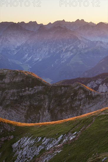 Dalfazer Joch ridge from Mount Hochiss in the Rofan massif