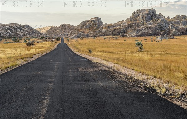 Road Route National 7 RN7 in front of rock formations