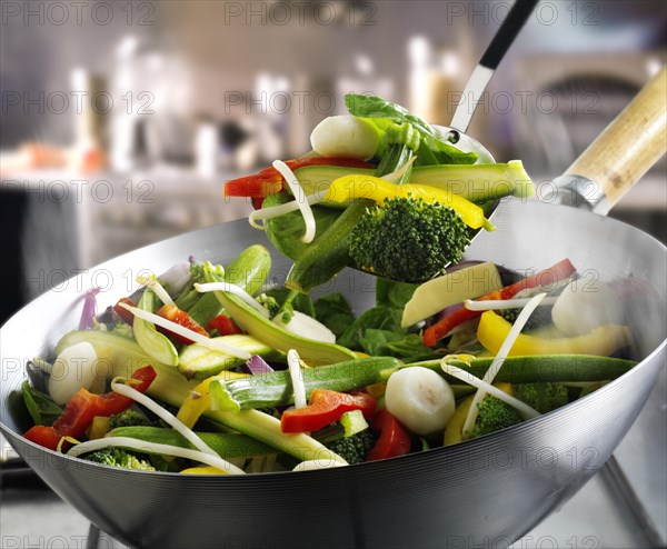 Chinese stir fry vegetables in a wok