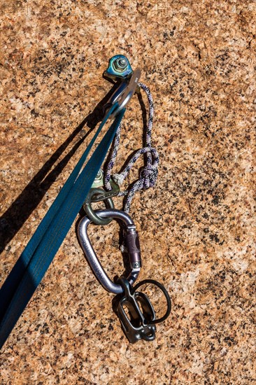 Belay safety point for climbing in granite Spitzkoppe area