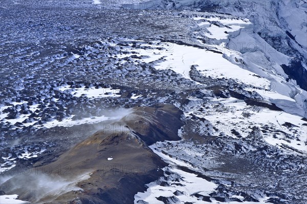 Aerial view of the volcanic region of Grimsvoetn in Vatnajoekull or Vatna Glacier