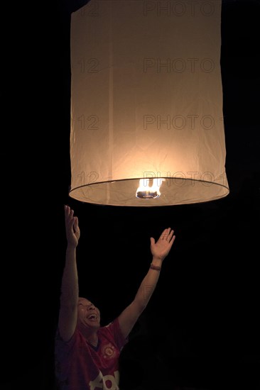 Ascending hot air balloon at the Loi Krathong Festival of Light