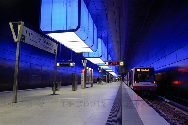 Light installation in the subway station 'HafenCity University' of the Hamburg underground line U4