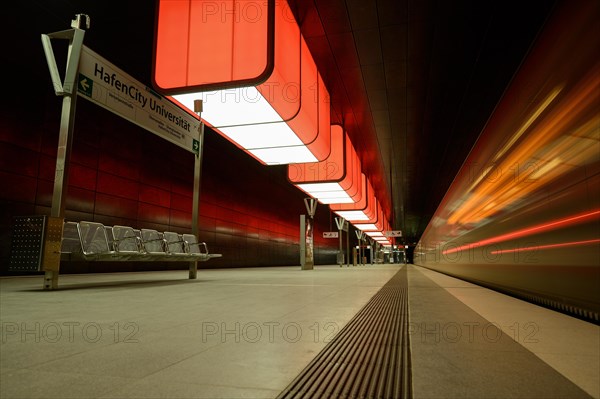 Light installation in the subway station 'HafenCity University' of the Hamburg underground line U4