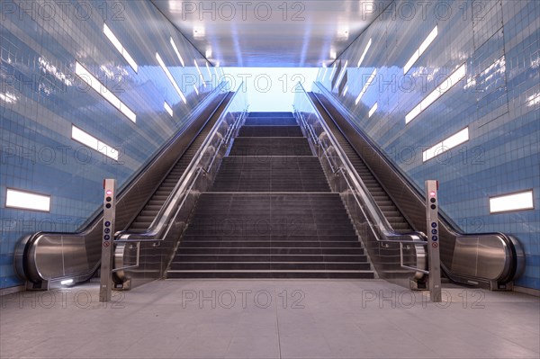 Staircase of the subway station 'Ueberseequartier' of the Hamburg underground line U4