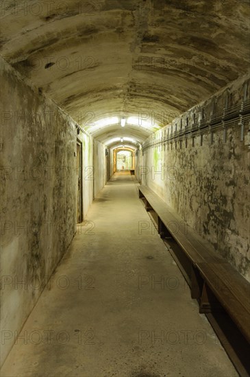 An air raid shelter with benches