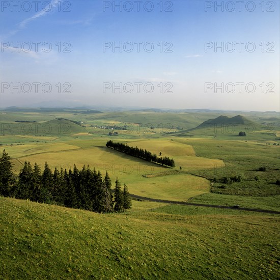 Green hilly landscape in the Parc Naturel Regional des Volcans d'Auvergne