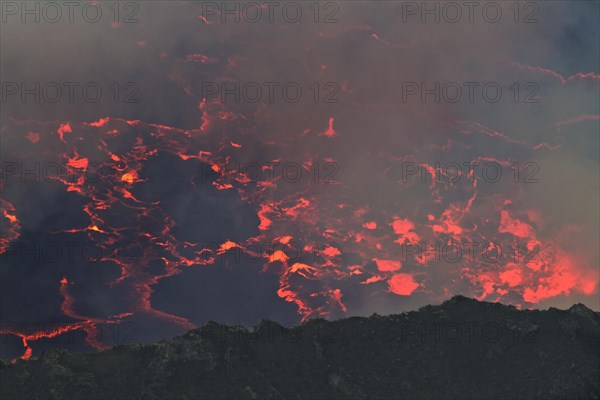 Boiling lava lake in the crater of Mount Nyiragongo volcano