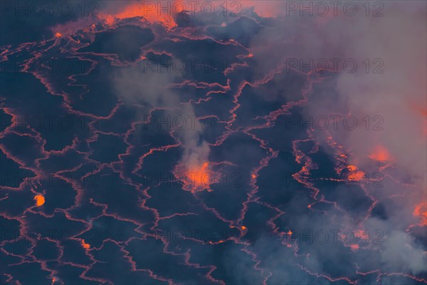 Boiling lava lake in the crater of Mount Nyiragongo volcano