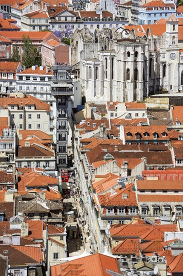 View from Castelo de Sao Jorge castle towards the Santa Justa Elevator