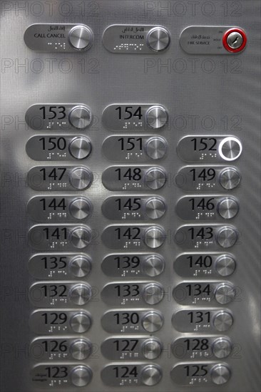 Display panel of the Burj Khalifa elevator with the exclusive floors 152-154