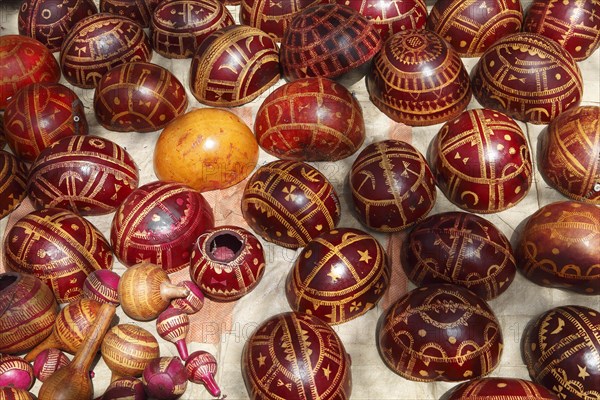 Typical calabash helmets at a market