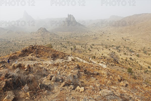 Volcanic landscape with the Harmattan haze