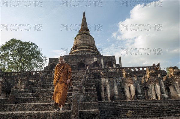 Buddhist monk on the stairs
