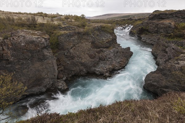 The wide Hraunfossar waterfalls