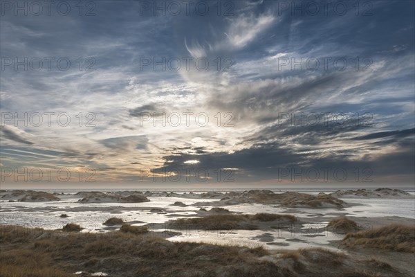 Strong westerly winds driving water from the North Sea into the dunes