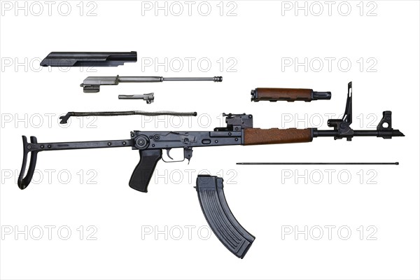 AK47 Kalashnikov assault rifle stripped for cleaning
