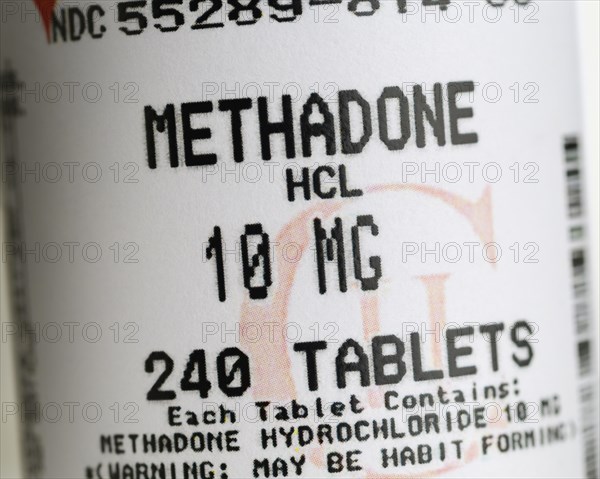 Label on a bottle of Methadone tablets