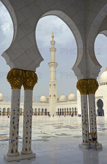 One of the four minarets of Sheikh Zayed Grand Mosque