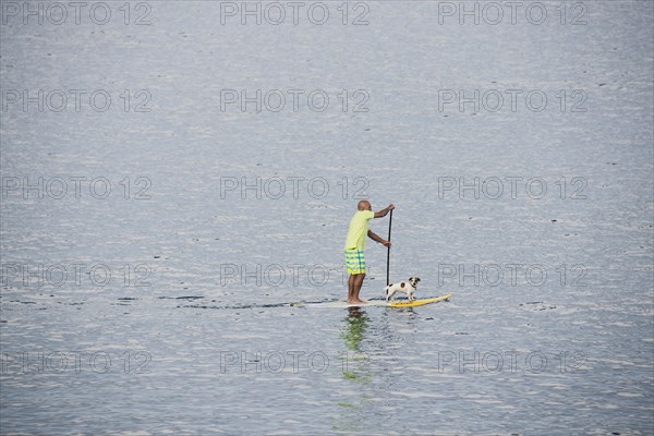 Stand-up paddler with dog