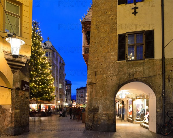 Goldenes Dachl or golden roof in the historic centre at Christmas time