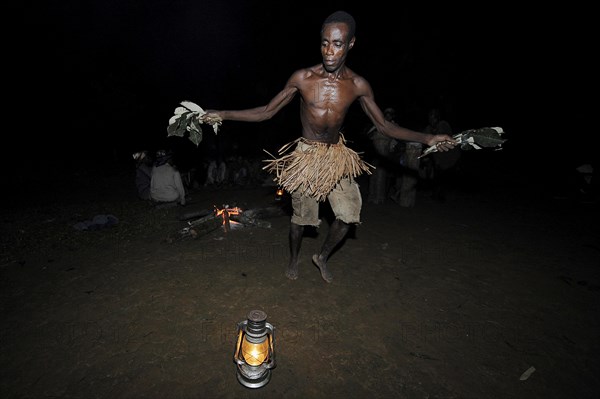 Pygmy of the Bakoula etnic group from the settlement of Manaya during a ceremony in a forest clearing