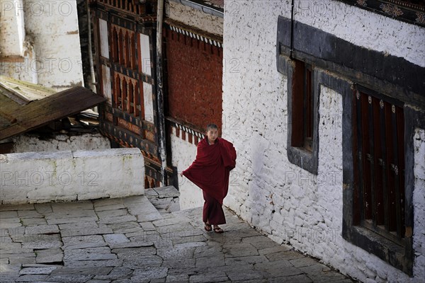 Buddhist monk in Trongsa Dzong fortress