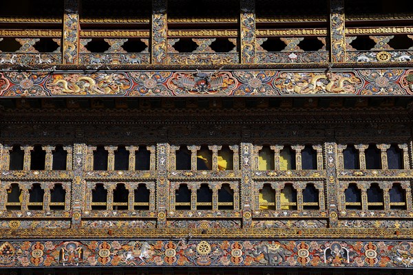 Ornamental windows in Gangtey Monastery in Phobjika Valley