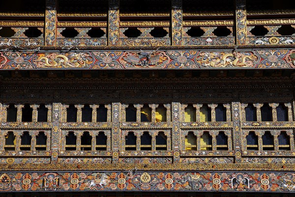 Ornamental windows in Gangtey Monastery in Phobjika Valley