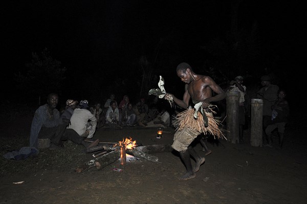 Pygmies of the Bakola people celebrating with song and dance