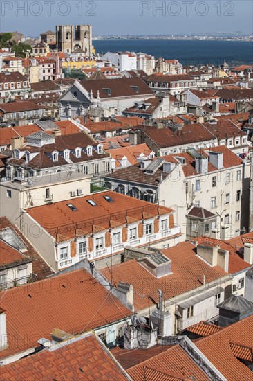 View from Elevador de Santa Justa elevator tower over the roofs of the historic town centre