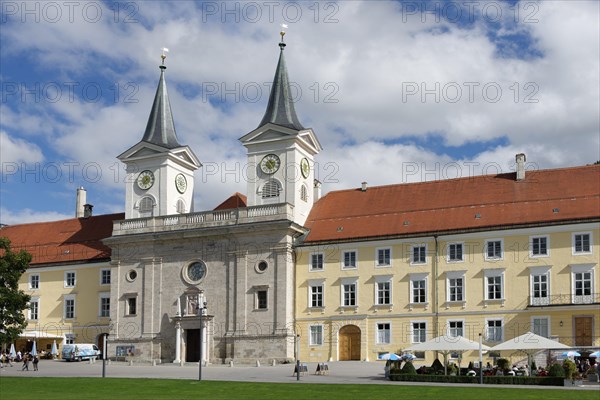 Kloster Tegernsee Abbey with the church of St. Quirinus