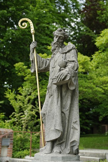 Statue of St. Benedict in front of the Benedictine monastery