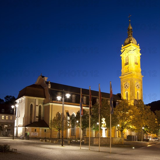 Illuminated St. George's Church on the market square