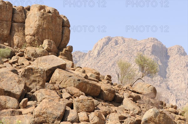 Mountain landscape along a trail to the White Lady rock painting in the Tsisab Gorge