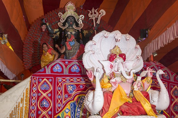 Statue of the god Ganesha in a tent