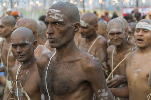 Walking back to the Akhara as part of the initiation of new sadhus