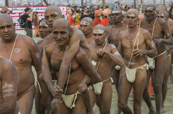 Walking back to the Akhara as part of the initiation of new sadhus