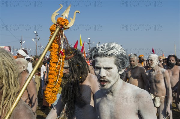Crowds of naked Naga sadhus