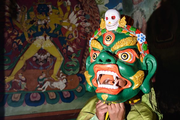 Wooden mask used by monks for ritual dances during Hemis Festival