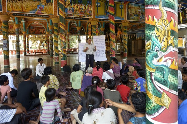 Meeting with village residents organized by a charity in the local pagoda to get together to discuss problems and potentials of the water supply in the community